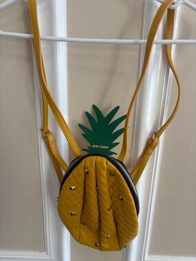 Betsey Johnson Yellow Pineapple Quilted Mini Backpack with Green Top